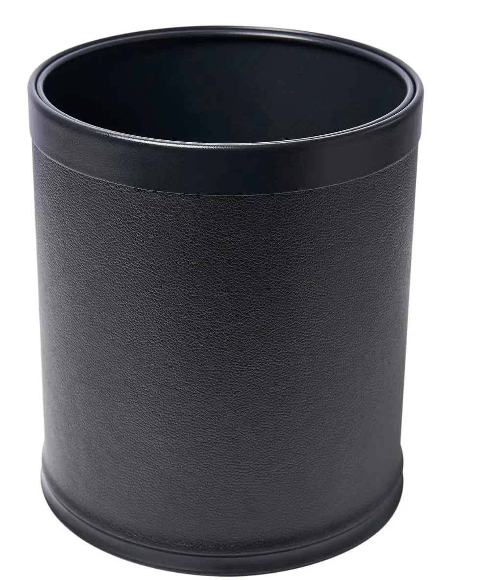 AFVALBAK ROND ZWART LEDERLOOK PVC / ZWART 10L