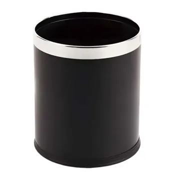 AFVALBAK ROND ZWART LEDERLOOK PVC / CHROOM 10L